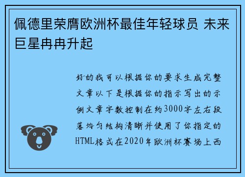 佩德里荣膺欧洲杯最佳年轻球员 未来巨星冉冉升起